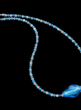 原创手作蓝眼泪天然石琉璃项链