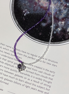 爱心蝴蝶结项链天然紫水晶月光石