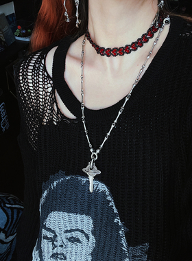 哥特红心纯手作编制水晶爱心项链