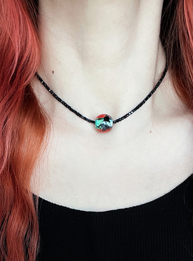 原创双鱼天然黑尖晶choker项链