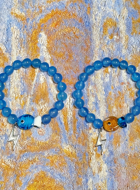 极速小鱼天然蓝玛瑙琉璃手串