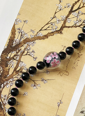 AliyaStore桃花黑玛瑙项链choker