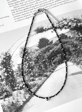 原创手作天然黑尖晶黑银爱心项链