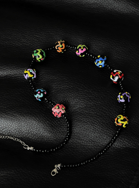 原创手作怪诞彩球串珠项链