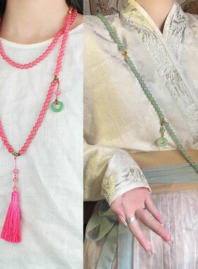 古风斜挎项链玻璃圆珠女