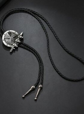 合金皮绳男女复古霸气领带项链长