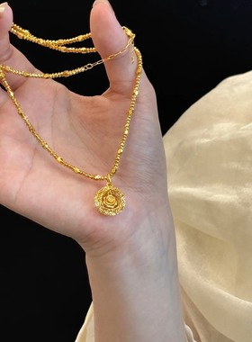 铜合金铜合金女玫瑰花项链短款