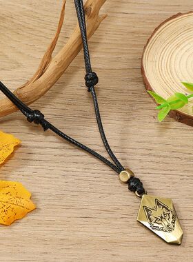 合金皮绳男女霸气金属狼头项链