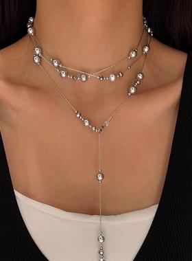 施家真多麻灰满天星珍珠项链女轻奢高级感长款叠戴项链