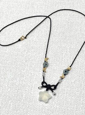 「极简黑」小星星蝴蝶珍珠编织项链新中式复古敲显白颈链新配饰