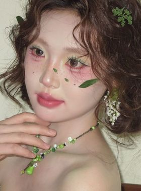 青梨与春芽绿色串珠自然植物系列青梨项链小众森系复古串珠耳环