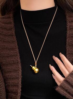 新中式金色葫芦吊坠长款项链女复古轻奢高级感气质秋冬毛衣链配饰