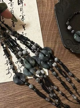 「松烟入墨」新中式手链女手串串珠平安扣黑色手镯古风编织手绳