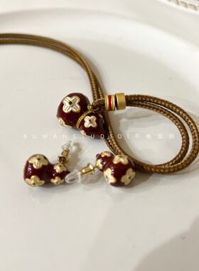 新中式复古红色珐琅葫芦项链配饰女秋冬百搭木质毛衣链长款项链