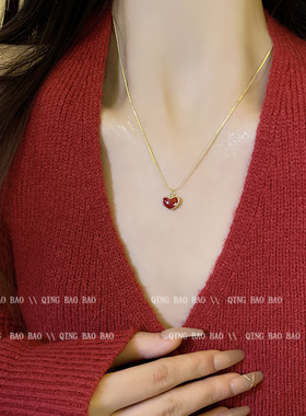 红色滴釉爱心吊坠项链