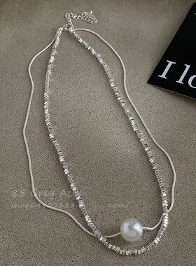 轻奢高级感双层叠戴碎银子款珍珠项链女小众设计感锁骨链气质颈链