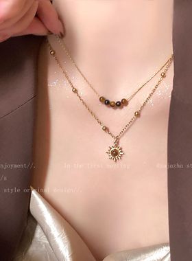 雅丹风太阳花虎眼石项链女款复古轻奢高级感毛衣链叠戴百搭卫衣链