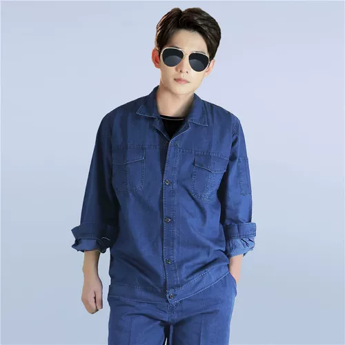 Летний тонкий джинсовый износостойкий комбинезон, лонгслив для работы