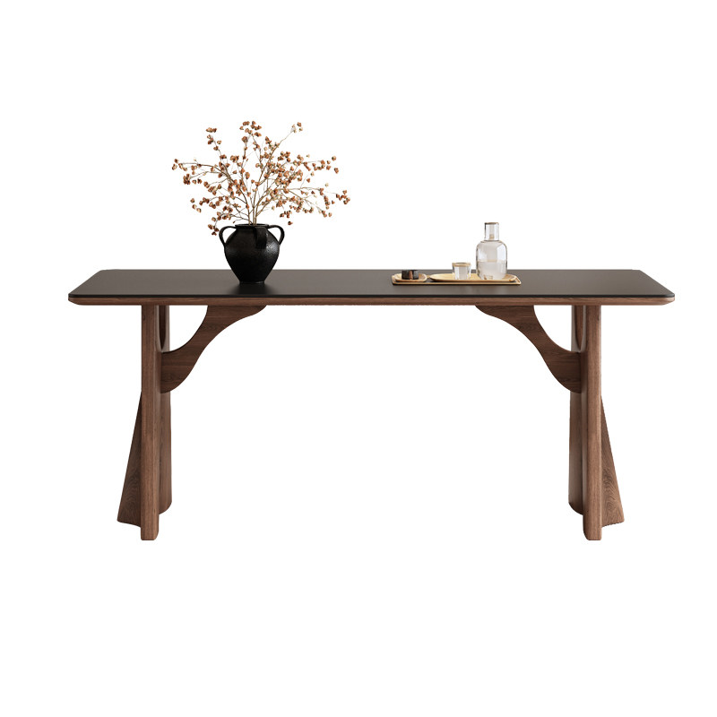 复古黑色岩板餐桌小户型现代简约中古风长方形家用胡桃色实木餐桌,淘宝优惠券,粉丝福利购,淘宝优惠卷