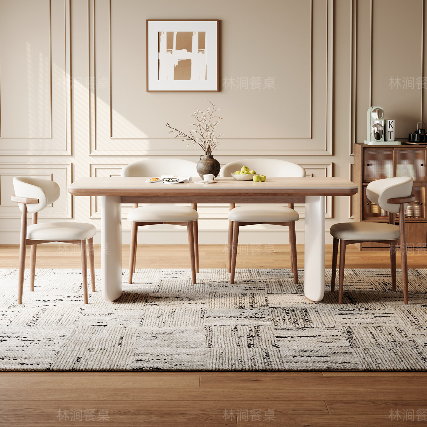 法式中古风实木岩板餐桌椅2025新款洞石家用小户型美式复古奶油系,淘宝优惠券,粉丝福利购,淘宝优惠卷