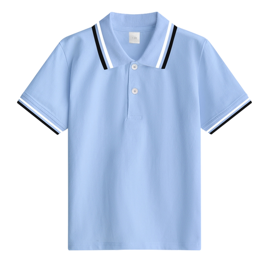 42儿童校服短袖POLO衫夏季中学生运动会班服男女学院风浅蓝色T恤