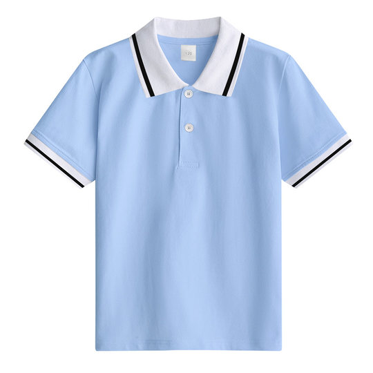 44儿童浅蓝色班服运动会女童短袖翻领夏季校服POLO衫男童T恤百搭