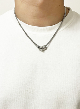 小众百搭简约双层方扣项链