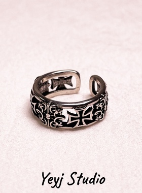 小众复古十字花纹戒指