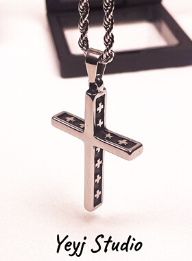 小众复古撞色钛钢十字架项链
