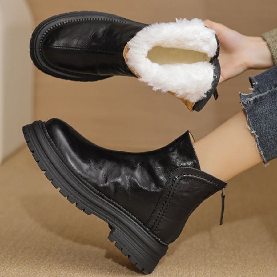 新款东北棉靴皮毛一体雪地靴女冬加绒加厚棉鞋短靴厚底英伦马丁靴,淘宝优惠券,粉丝福利购,淘宝优惠卷