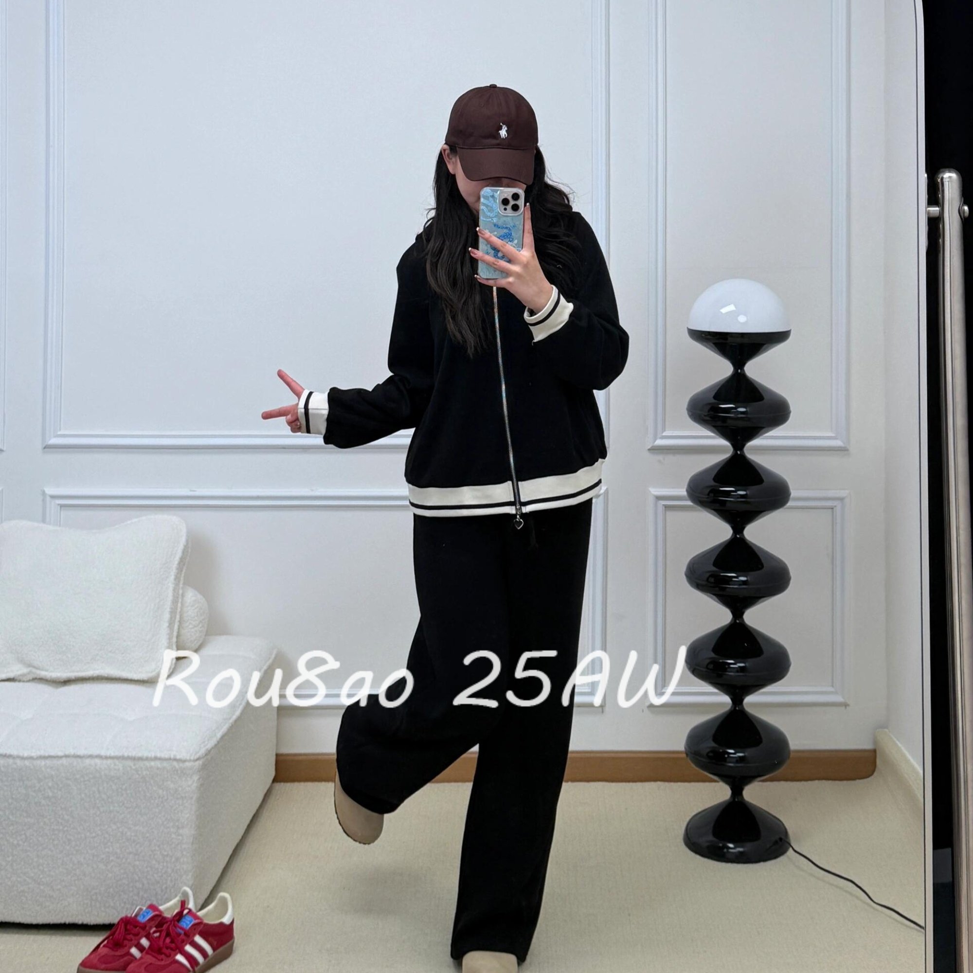 Rou8ao微胖大码女装韩版简约风套装连帽卫衣外套高腰阔腿裤两件套,淘宝优惠券,粉丝福利购,淘宝优惠卷