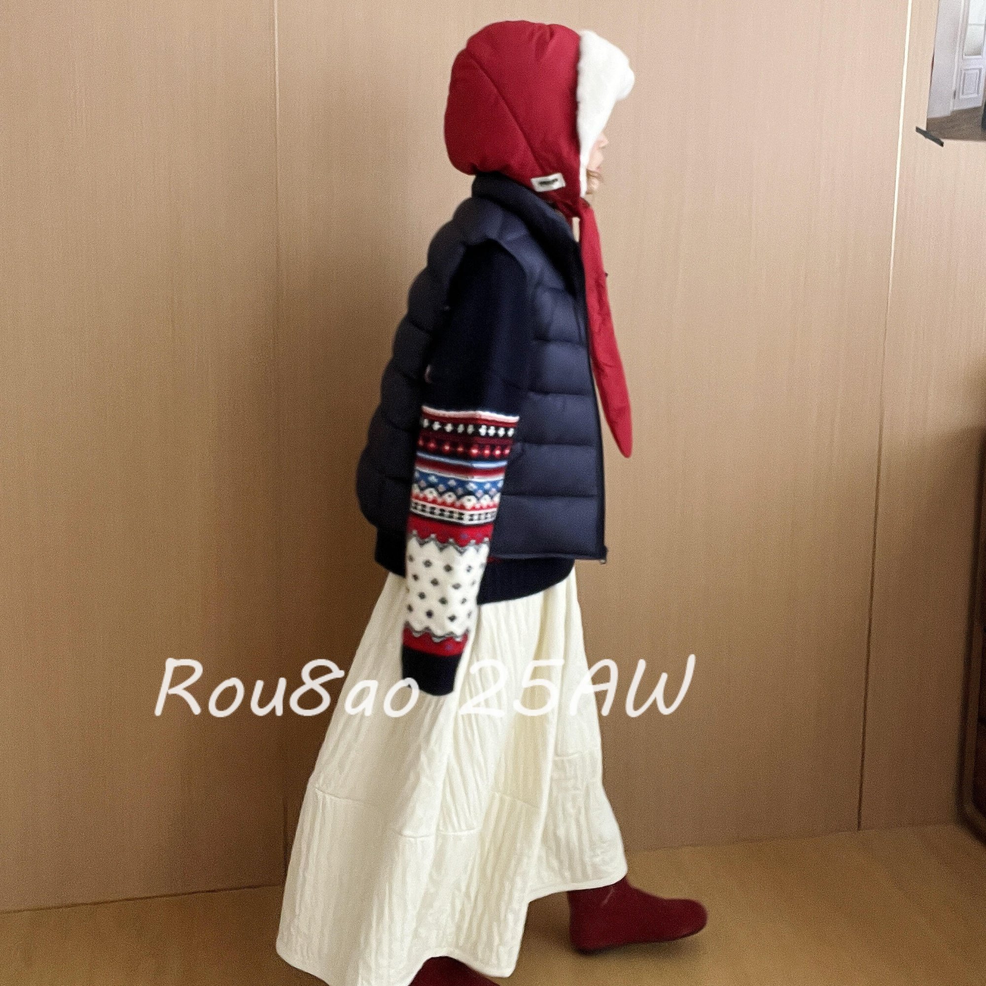 Rou8ao微胖大码女装韩版复古提花半开领宽松毛衣白色半身裙两件套,淘宝优惠券,粉丝福利购,淘宝优惠卷