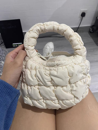 2025新款迷你褶皱云朵手拎包女百搭轻便通勤饺子包可爱手提小包 - 图1