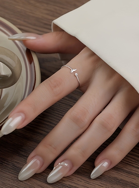 S925纯银美人鱼尾戒指女细圈开口戒小众设计时尚简约冷淡风食指戒