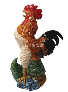 广东餐厅生肖鸡竹报平安石湾陶瓷