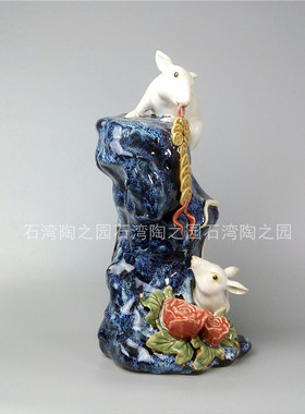 公仔迎春生肖鼠花开富贵家居装饰