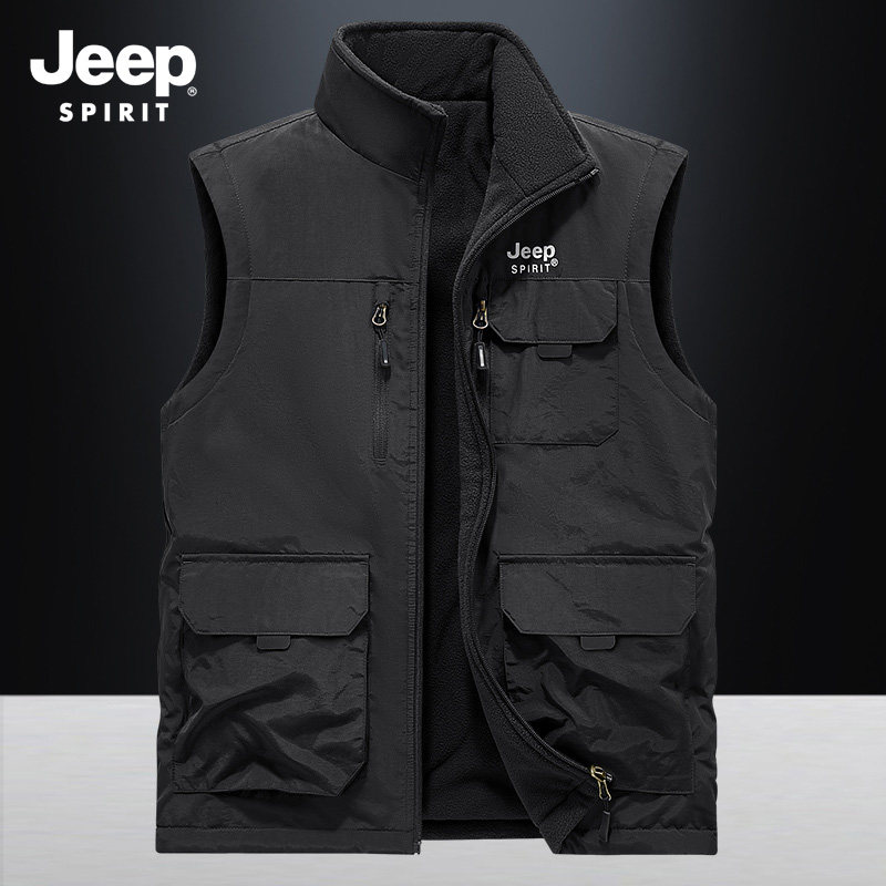 JEEP 吉普双面穿立领马夹男士秋冬季多口袋摇粒绒保暖坎肩背心男,淘宝优惠券,粉丝福利购,淘宝优惠卷