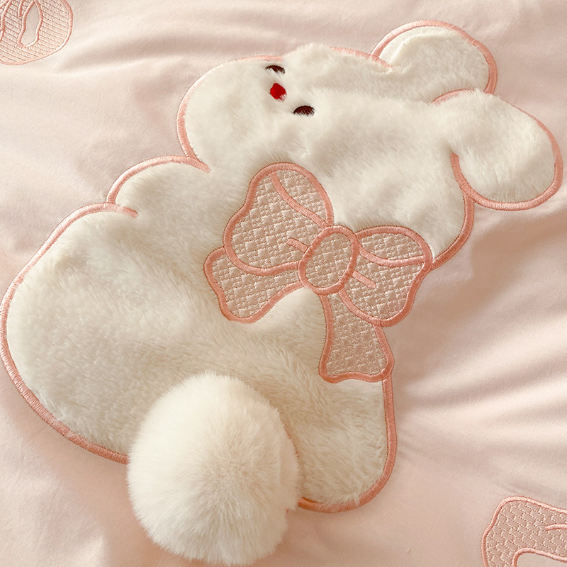 ins卡通粉色少女小兔子全棉水洗棉四件套纯棉床单三件套儿童床品,淘宝优惠券,粉丝福利购,淘宝优惠卷