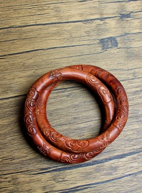 雷击木枣木乾坤圈阴阳圈手镯雕刻讳字一体道家法器云纹装饰无拼接