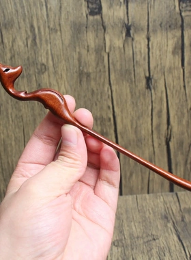 雷击枣木狐狸发簪浮雕道家法器把玩手把件木质工艺品