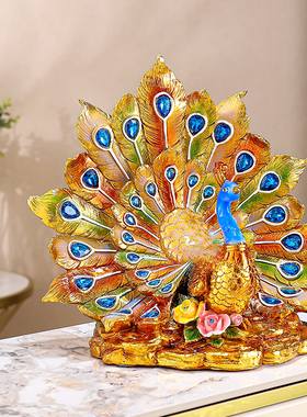 孔雀开屏摆件中式高档