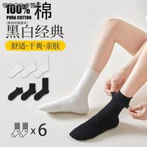 100% pure cotton socks male and female stockings black and white middle cylinder tide sports spring autumn season with high short cylinder student deodorant socks