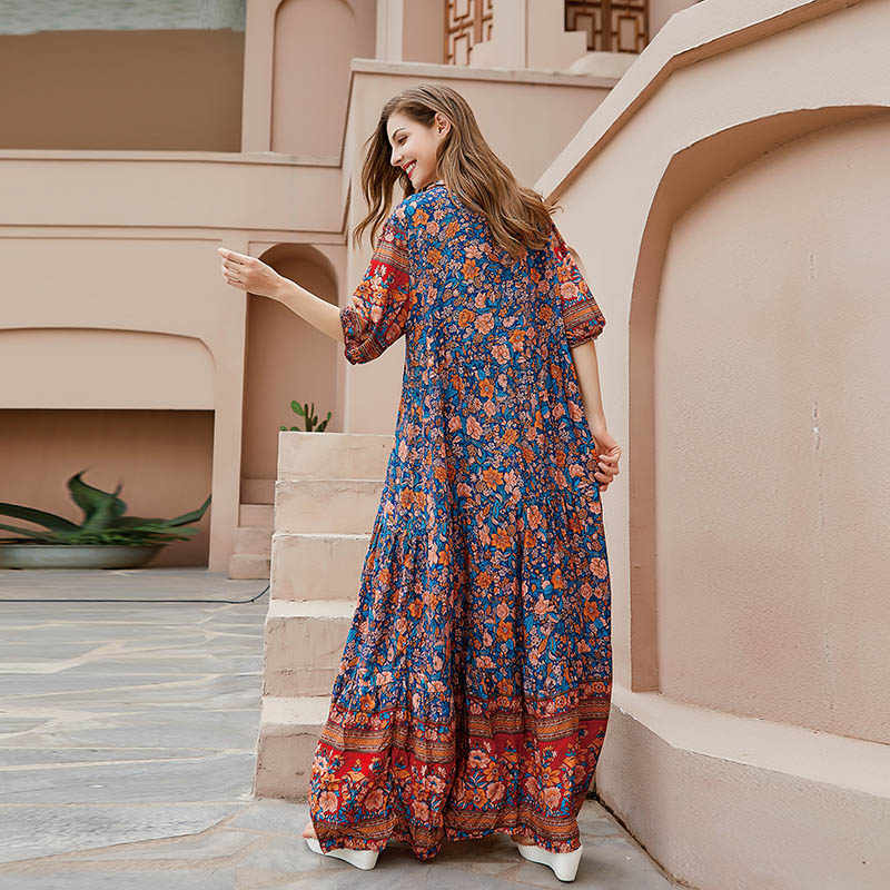 墨莎复古宫廷风大码连衣裙女高个子长裙到脚踝遮肉洋气宽松大摆裙 - 图2