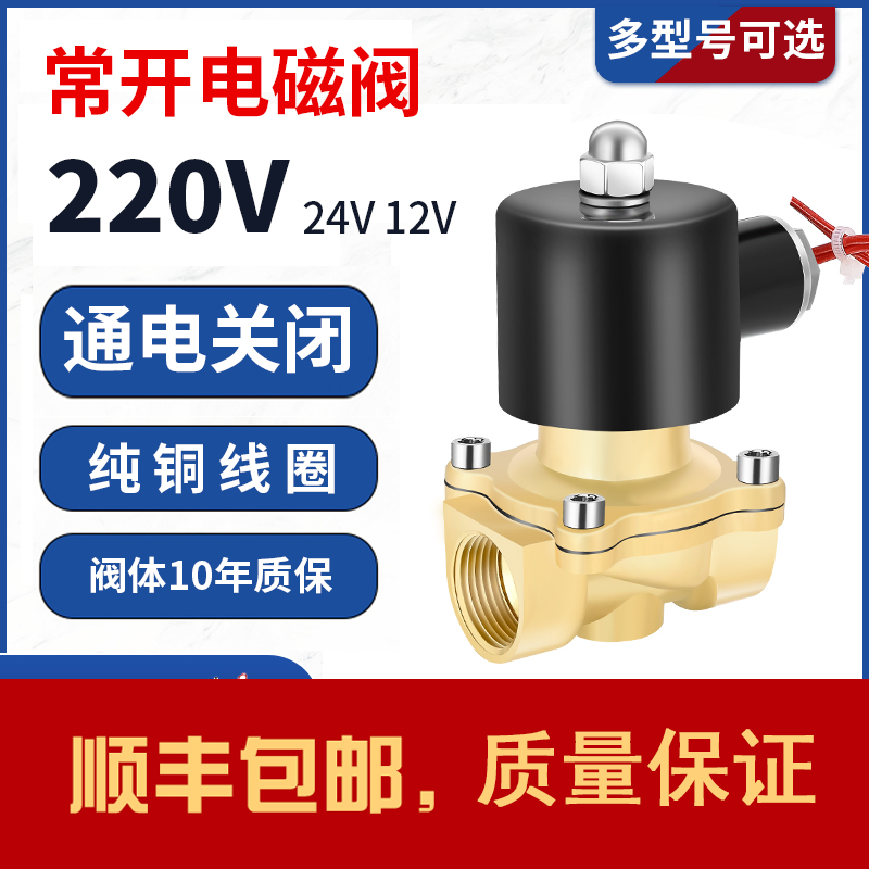 常开电磁阀控制水阀铜开关AC220V气阀DC24VDC12V 2分3分4分6分1寸 - 图0