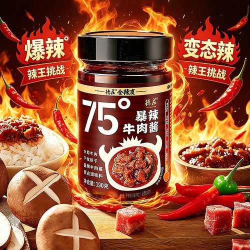 德庄牛肉酱拌饭拌面辣椒酱下饭菜75度爆辣魔鬼变态辣炒菜凉拌调料 - 图3