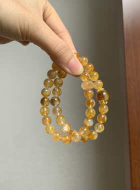天然黄胶花水晶手串女高级感串珠手链轻奢小众设计款招财转运手饰