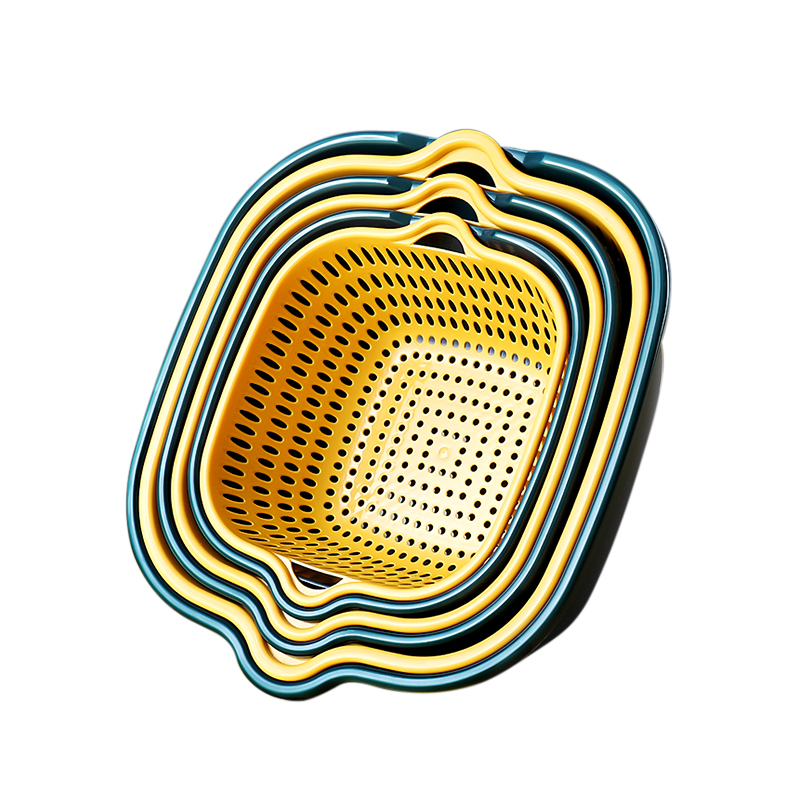 双层塑料洗菜盆沥水篮洗水果盘家用厨房镂空篮子淘米神器六三件套-图3
