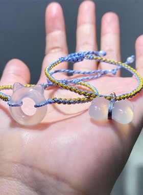 天然玛瑙玉髓猫耳朵骨头项链