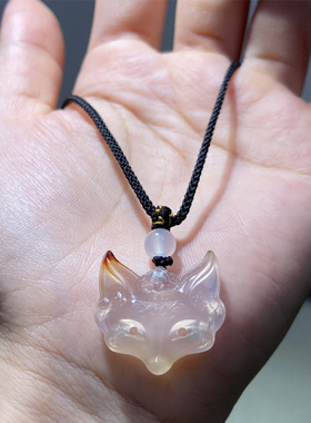 狐狸面具天然俏色水草玛瑙项坠