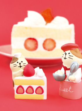 Zakka 可爱草莓蛋糕猫咪食完摆件ins治愈系少女心桌面装饰礼物